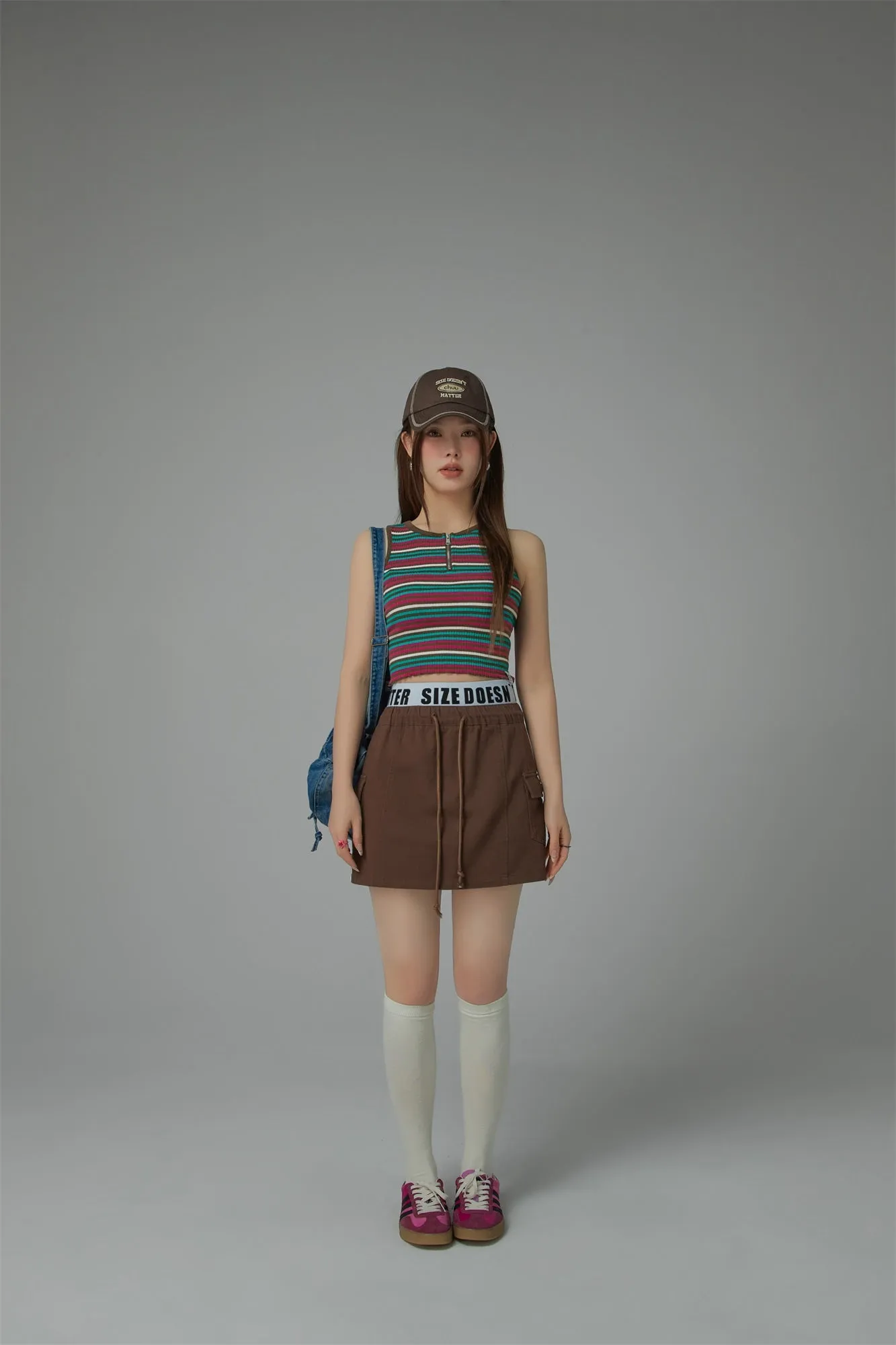 Half Zip-Up Striped Sleeveless Top