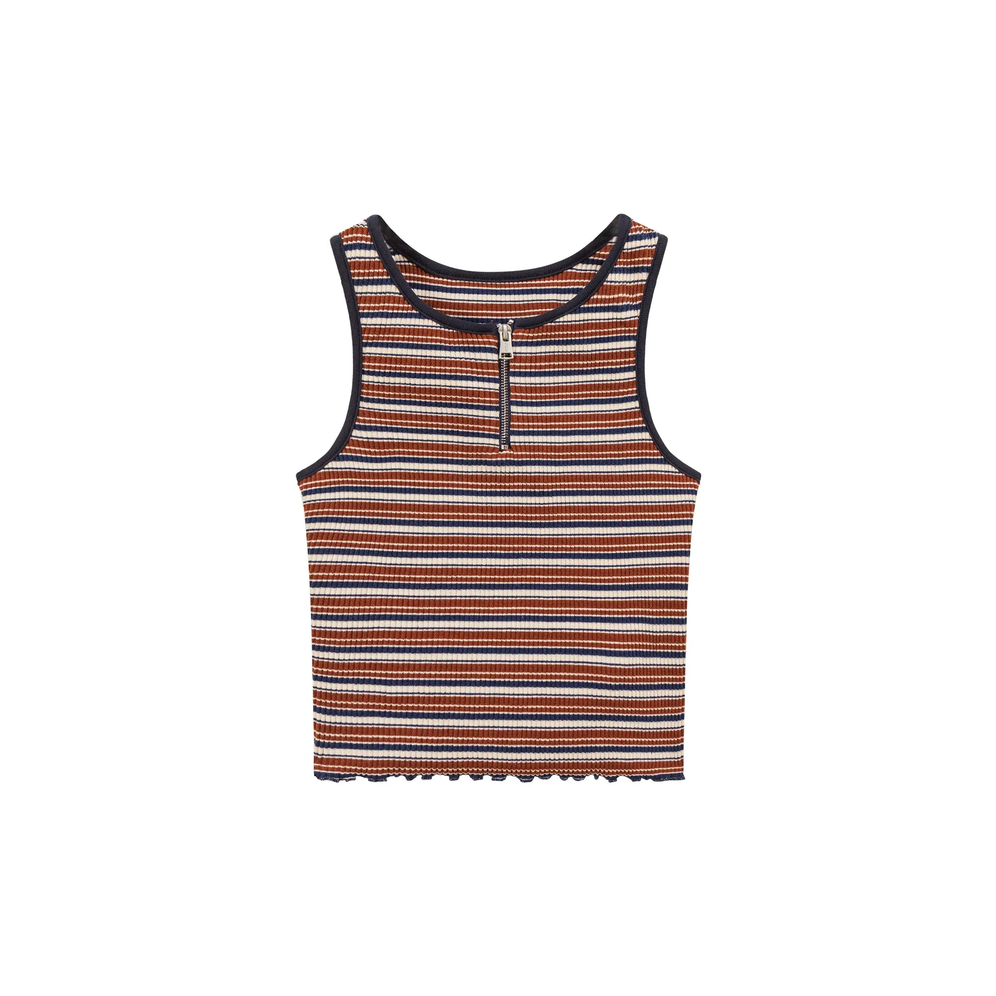 Half Zip-Up Striped Sleeveless Top