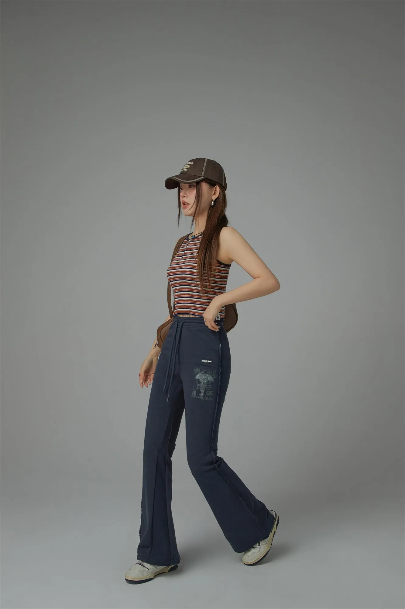 Half Zip-Up Striped Sleeveless Top