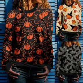 Hoodies For Teengirls Casual Halloween Print Long Sleeve Round Neck Sweatshirt Loose Tops Women Sudaderas De Mujer талстовки