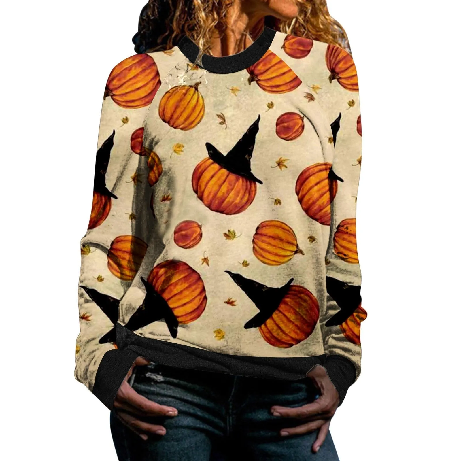 Hoodies For Teengirls Casual Halloween Print Long Sleeve Round Neck Sweatshirt Loose Tops Women Sudaderas De Mujer талстовки