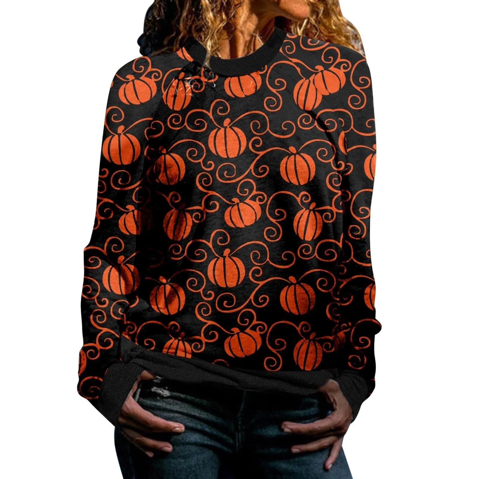 Hoodies For Teengirls Casual Halloween Print Long Sleeve Round Neck Sweatshirt Loose Tops Women Sudaderas De Mujer талстовки