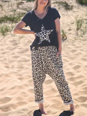 Leopard Print Casual Short Sleeve Suit