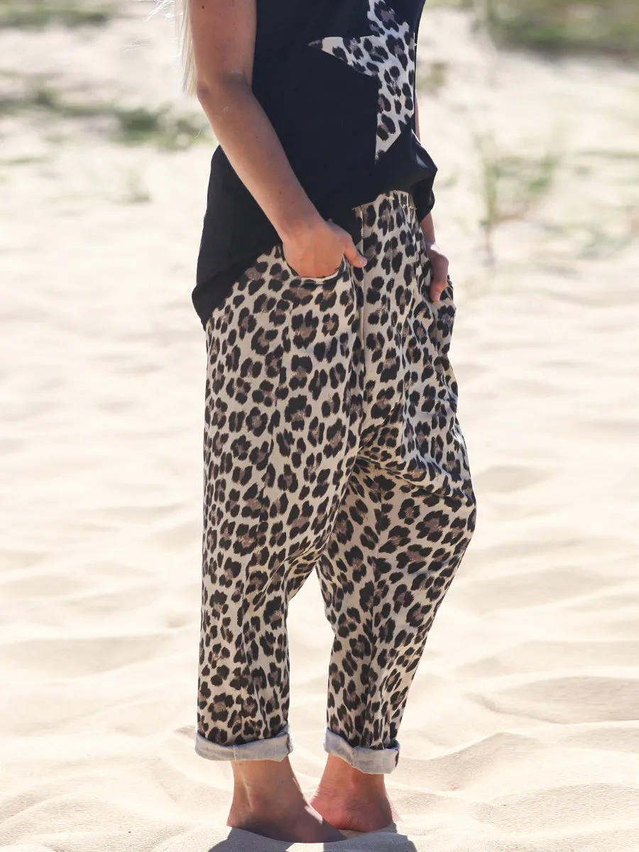 Leopard Print Casual Short Sleeve Suit