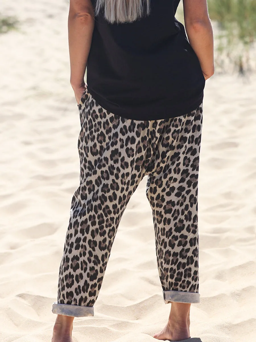 Leopard Print Casual Short Sleeve Suit