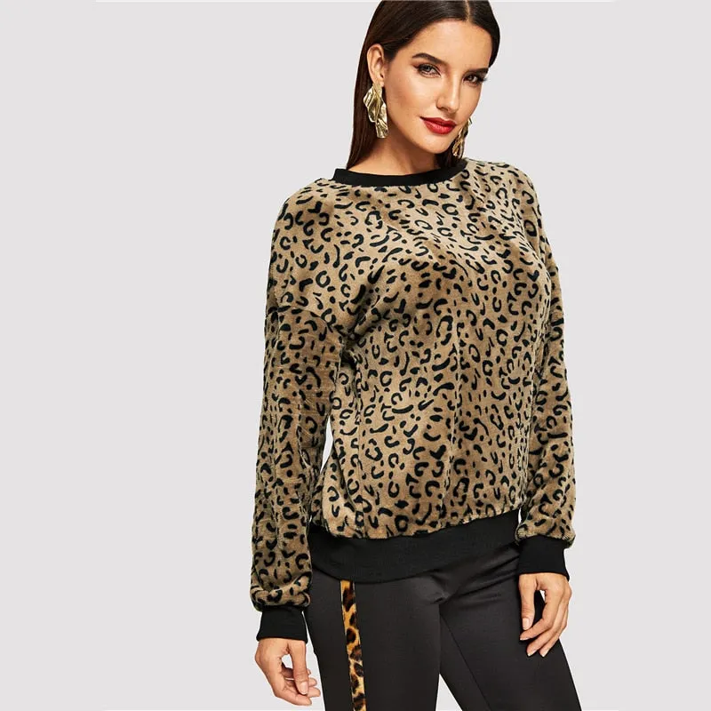 Leopard Print Drop Shoulder Sweatshirt