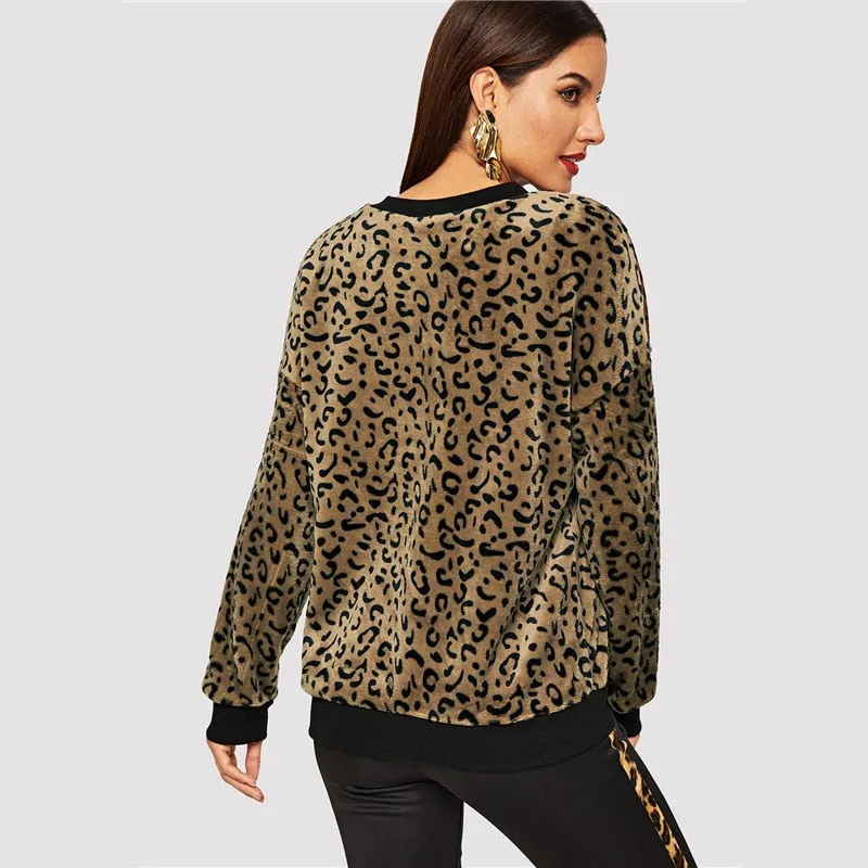 Leopard Print Drop Shoulder Sweatshirt