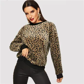 Leopard Print Drop Shoulder Sweatshirt