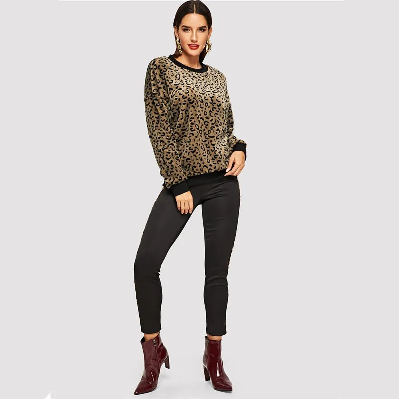 Leopard Print Drop Shoulder Sweatshirt