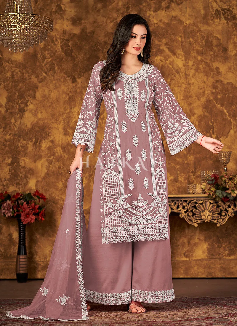 Light Purple Embroidered Pakistani Palazzo Suit