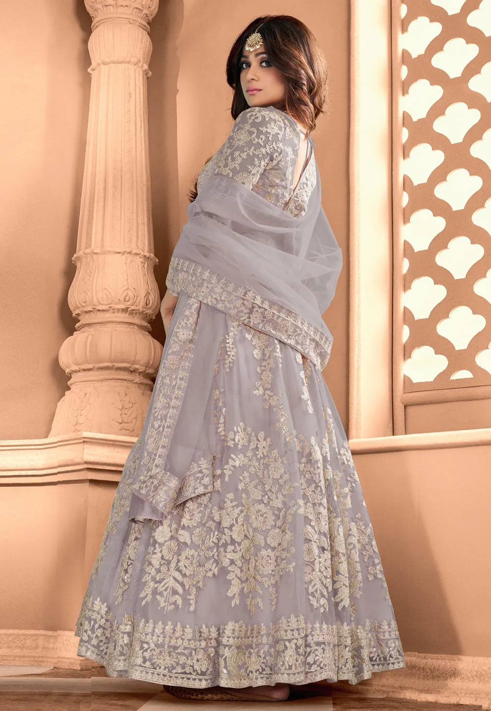 Lilac Purple Embroidery Wedding Anarkali Suit