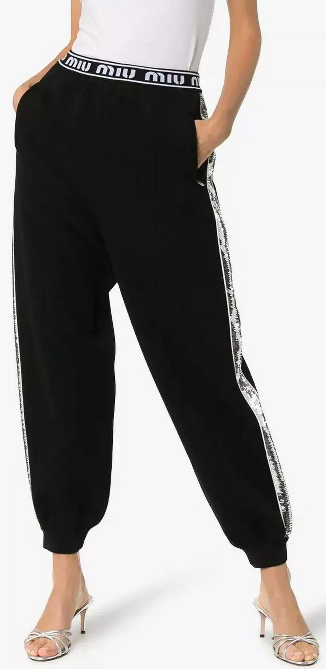Logo Band Sequin Stripe Track Pants