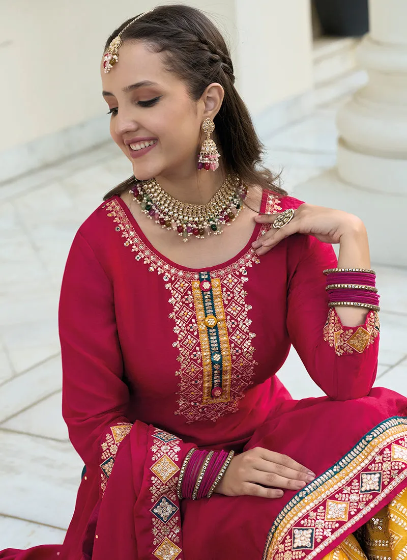Maroon Multi Embroidery Traditional Gharara Style Suit