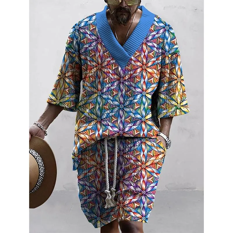 MEN'S ART CASUAL PRINT SHORTS SET 11560509YM