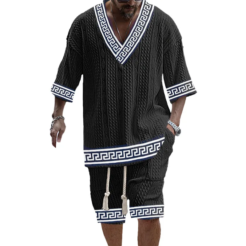 MEN'S ART CASUAL PRINT SHORTS SET 90312154YM