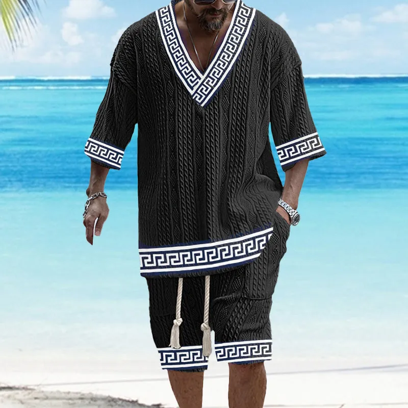 MEN'S ART CASUAL PRINT SHORTS SET 90312154YM