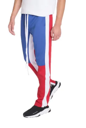 Mens Blue/Red Color Block Track Pants