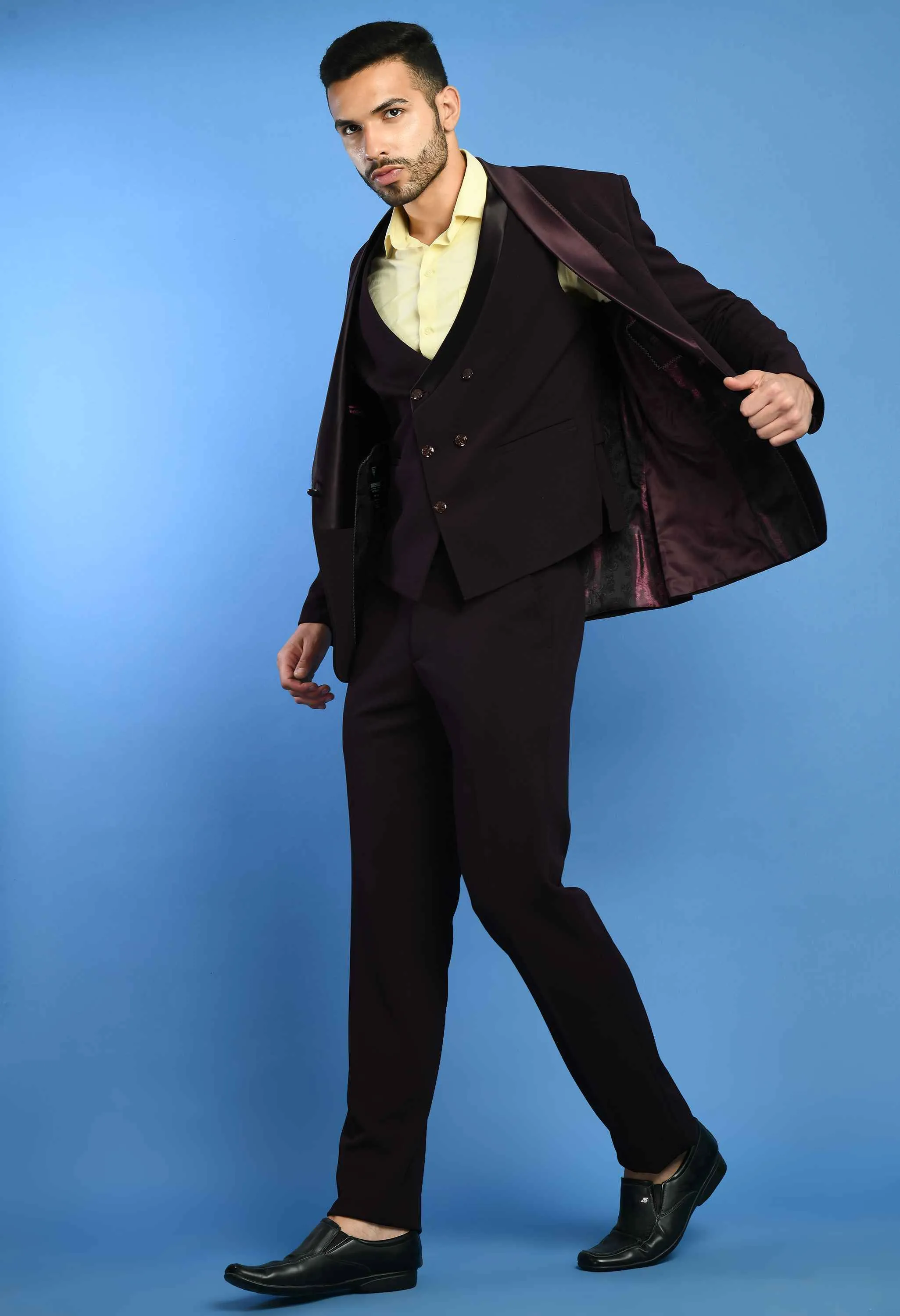 Men's Wine 3Pc Knitted Suit Set