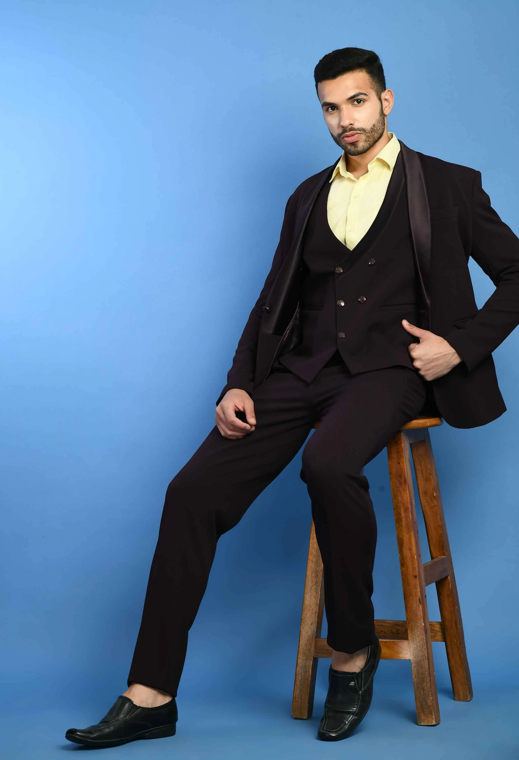 Men's Wine 3Pc Knitted Suit Set