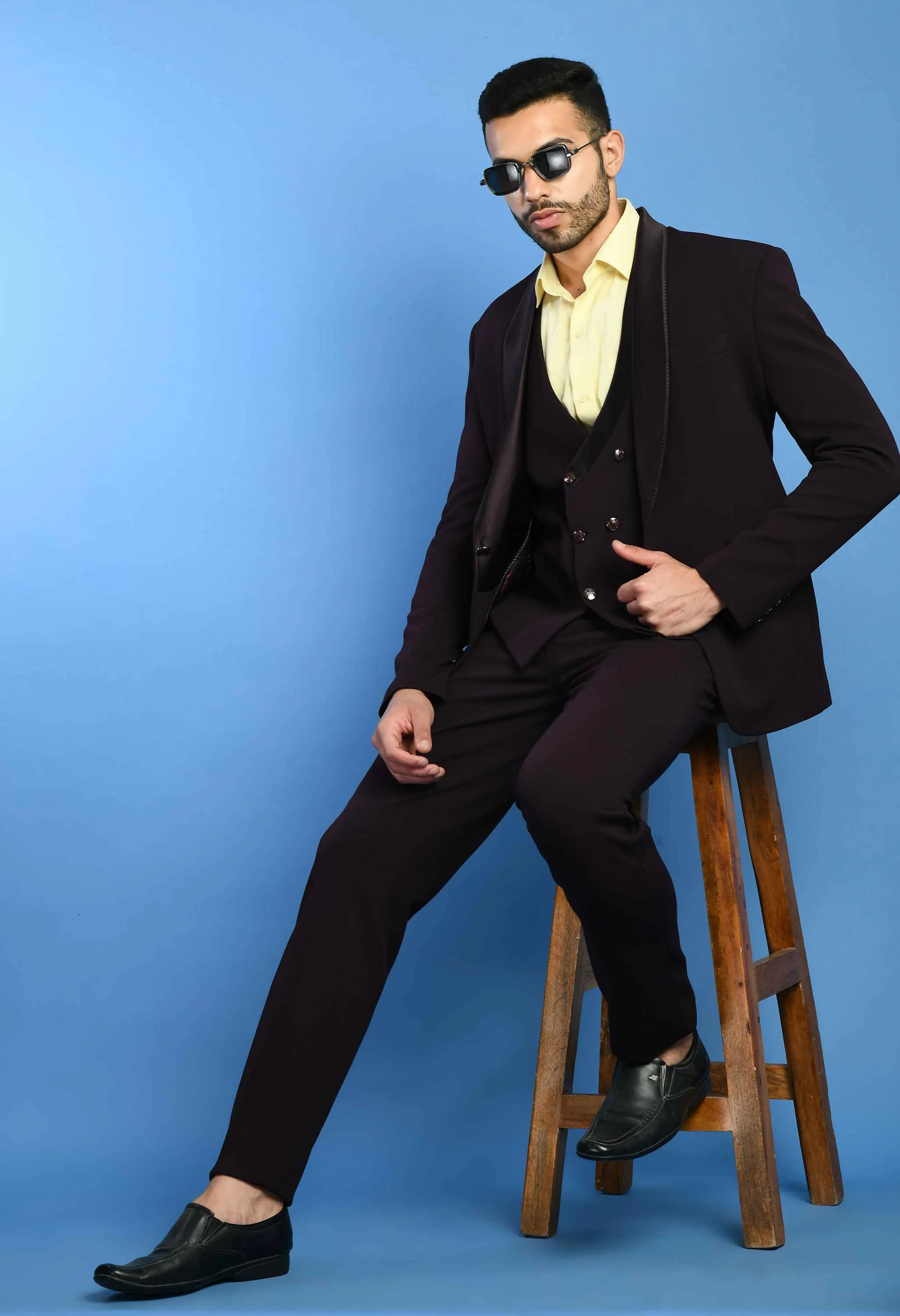 Men's Wine 3Pc Knitted Suit Set