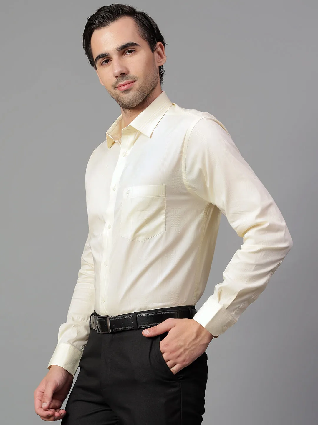 Men's Yellow Checked Full Sleeve Formal Shirt