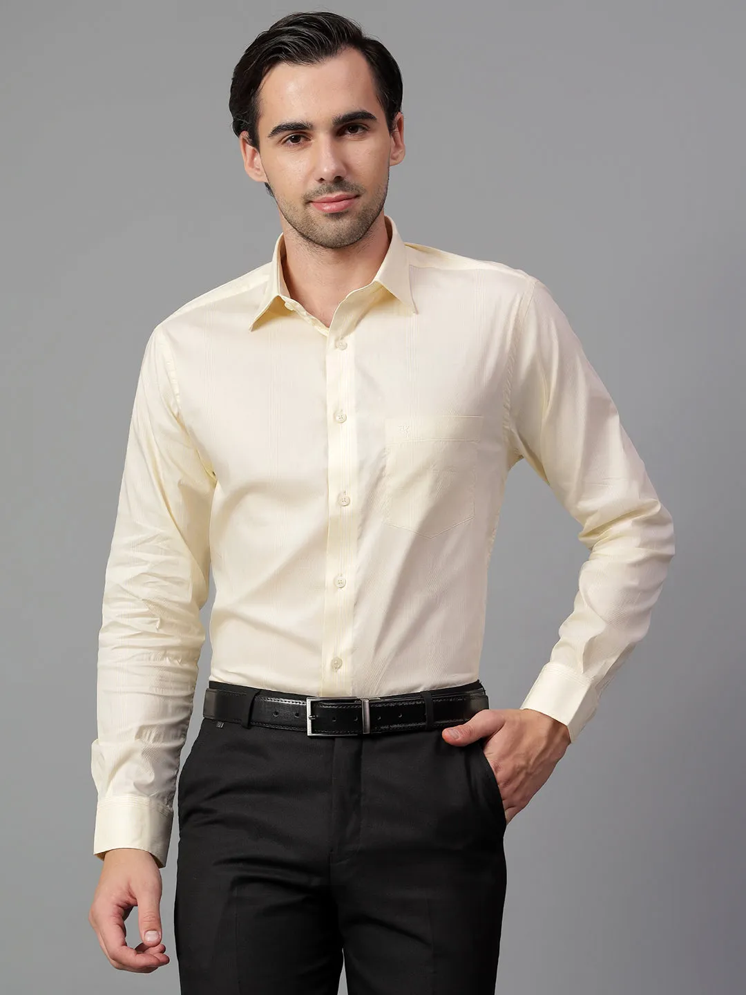 Men's Yellow Checked Full Sleeve Formal Shirt