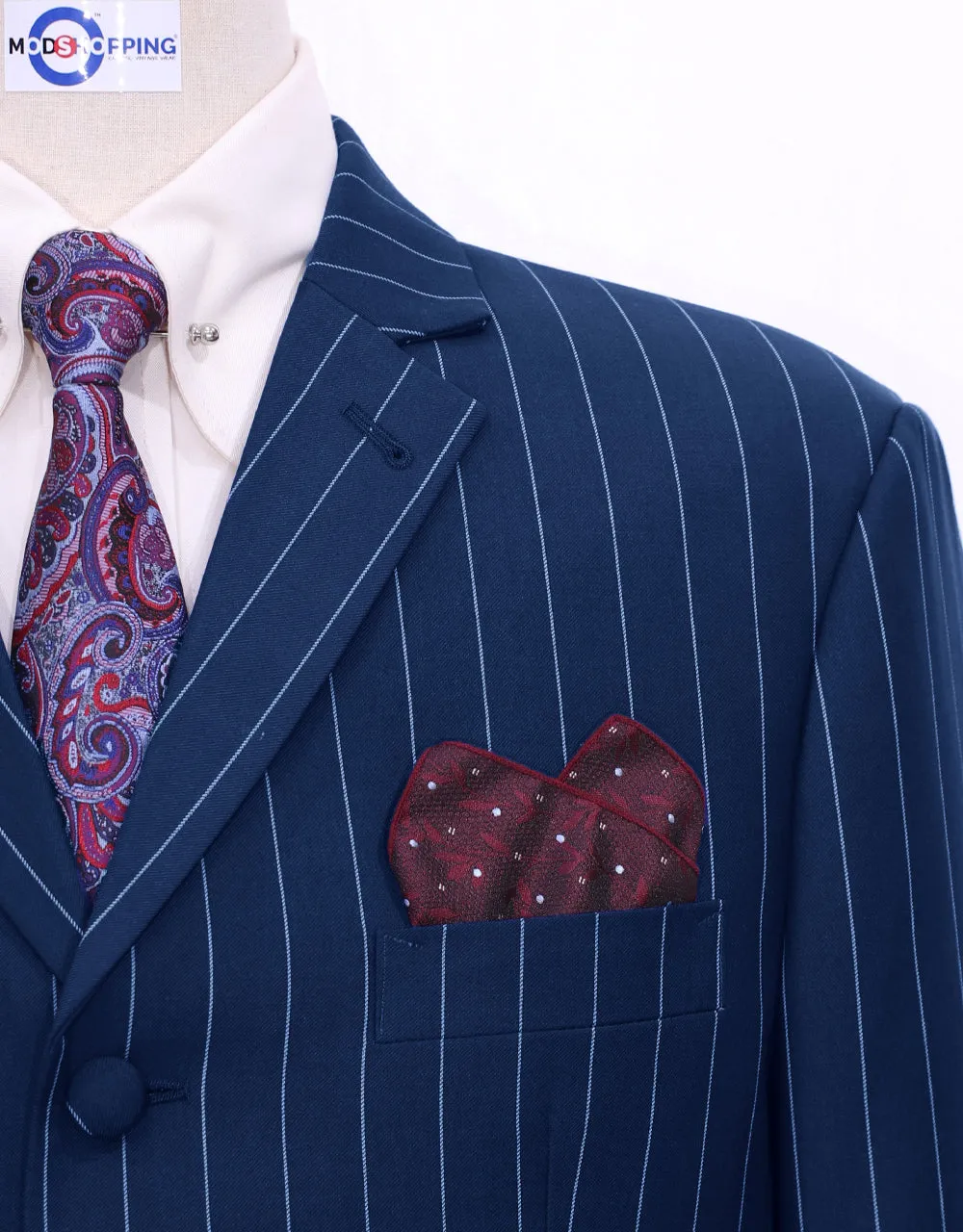 Navy Blue and White Pinstripe Suit