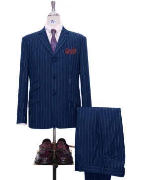 Navy Blue and White Pinstripe Suit