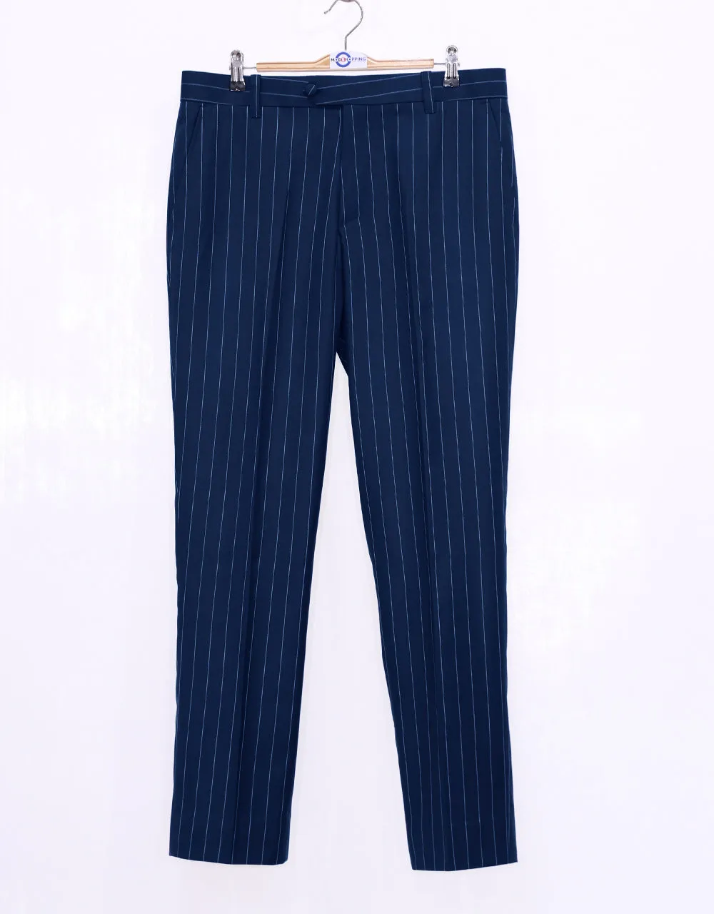 Navy Blue and White Pinstripe Suit