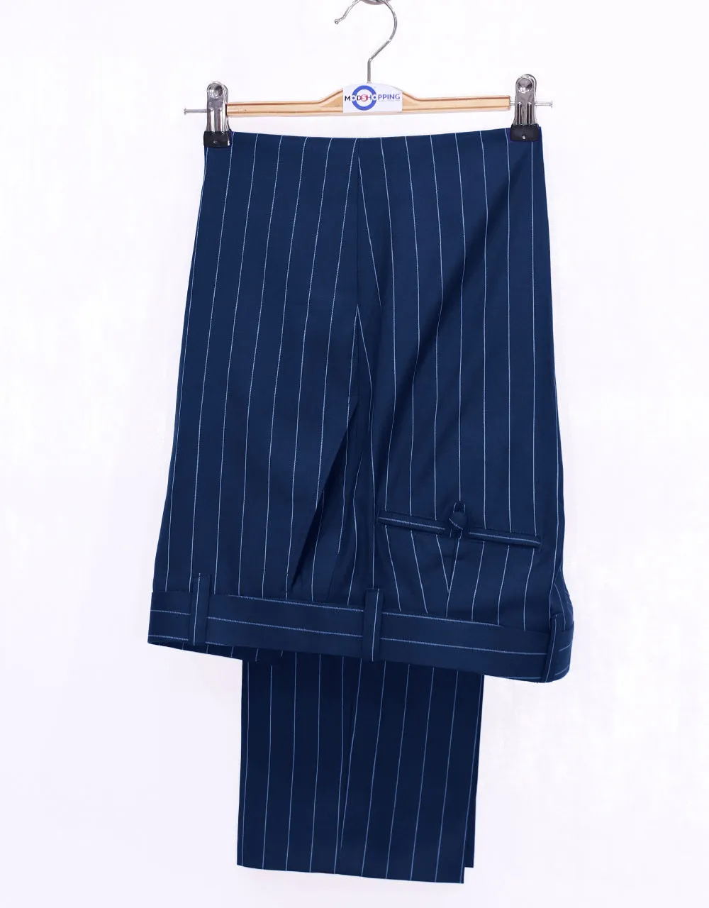 Navy Blue and White Pinstripe Suit