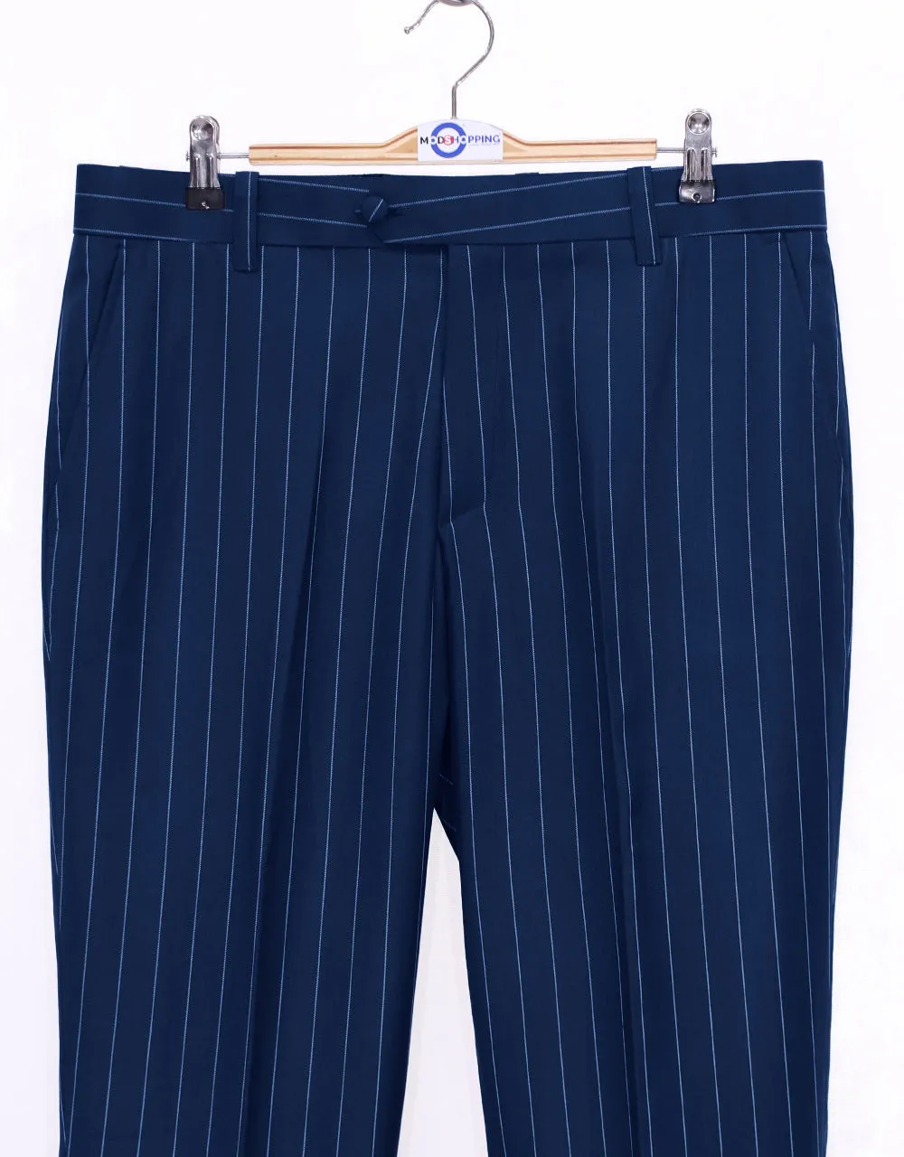 Navy Blue and White Pinstripe Suit