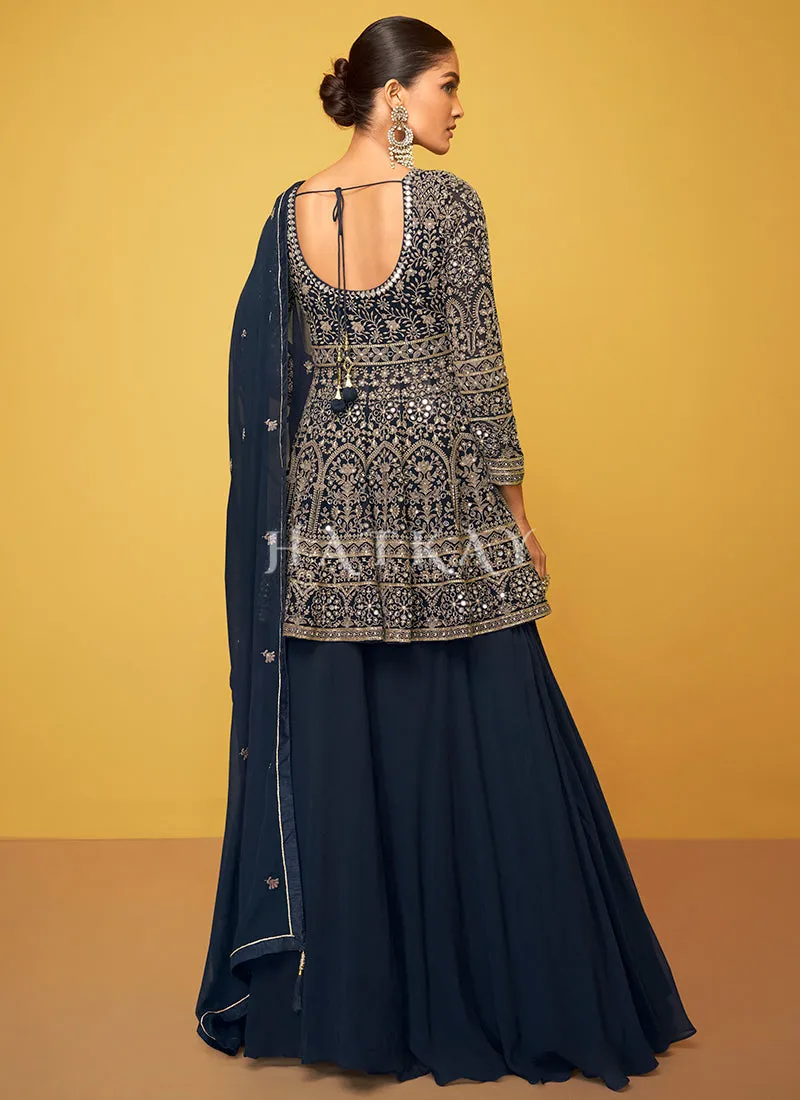 Navy Blue Embroidery Traditional Lehenga Kurti