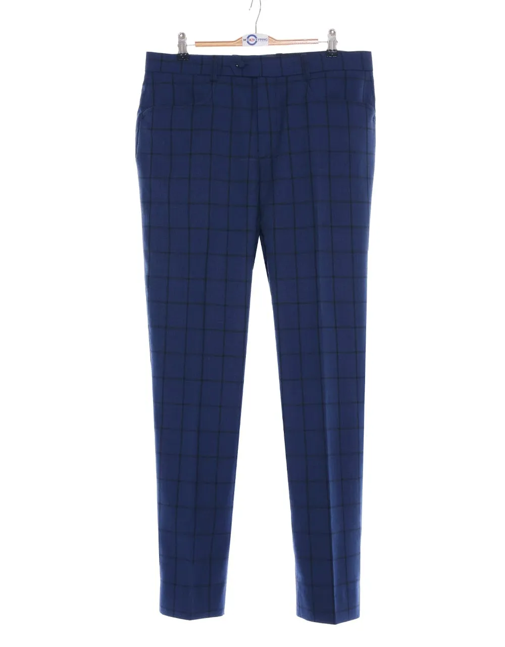 Navy Blue Windowpane Check Double Breasted Suit
