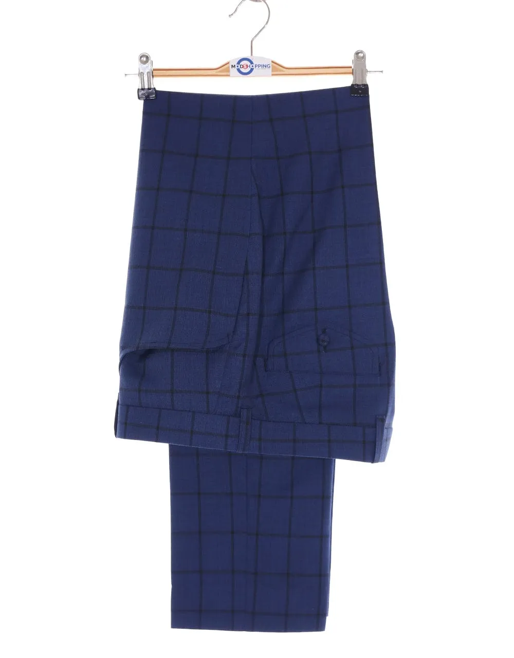 Navy Blue Windowpane Check Double Breasted Suit
