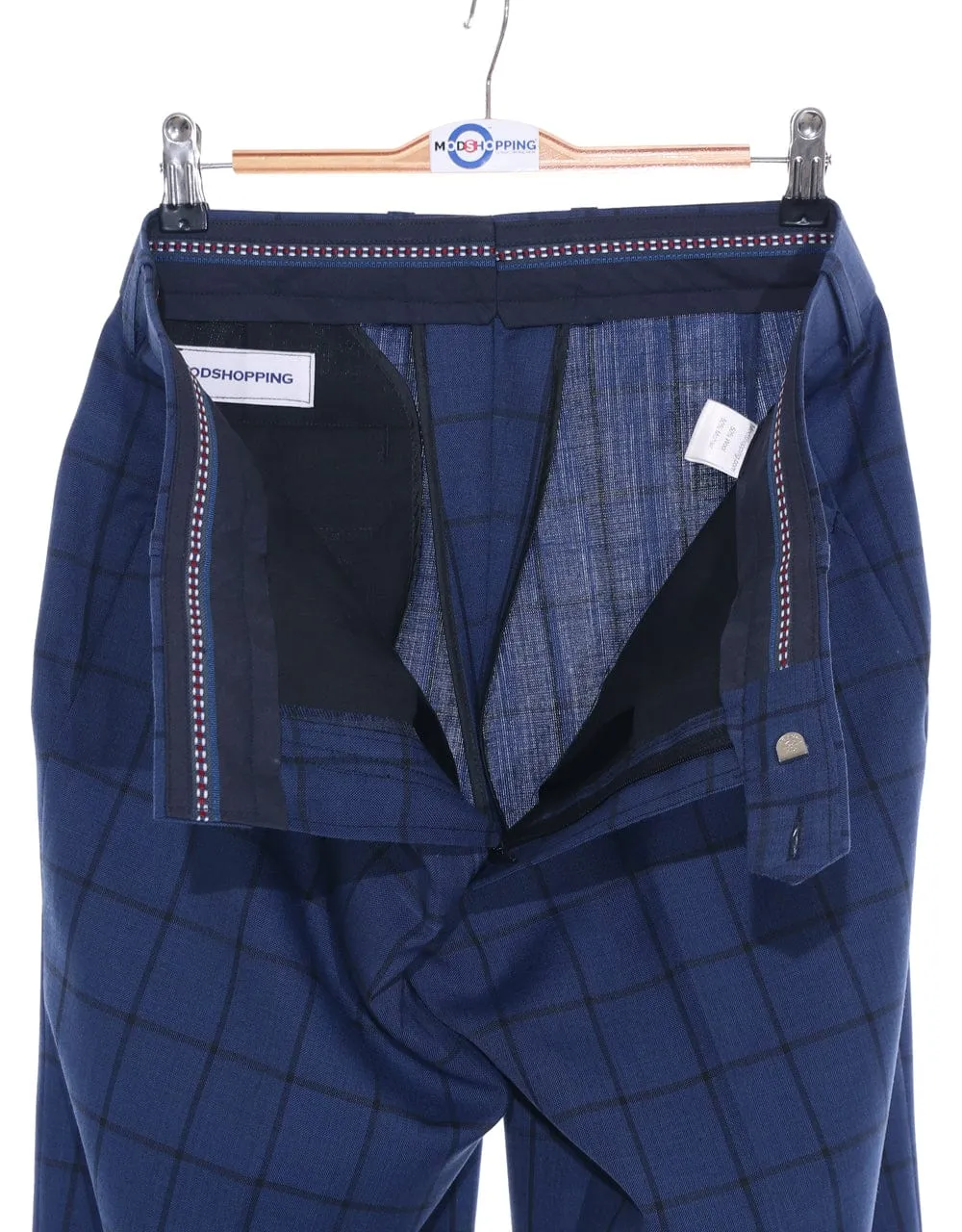 Navy Blue Windowpane Check Double Breasted Suit