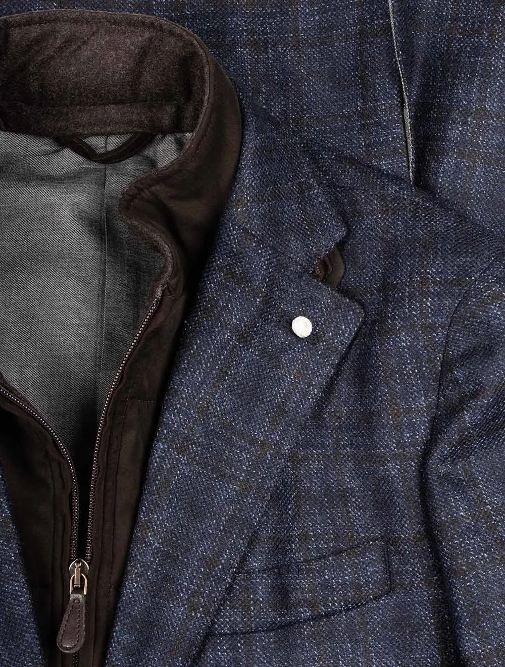 Navy With Brown Check Scooter Jacket Navy