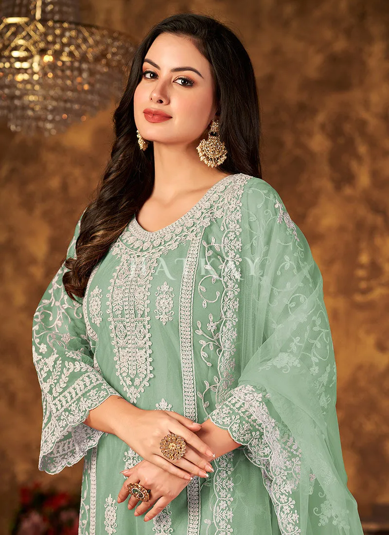 Pale Green Embroidered Pakistani Palazzo Suit