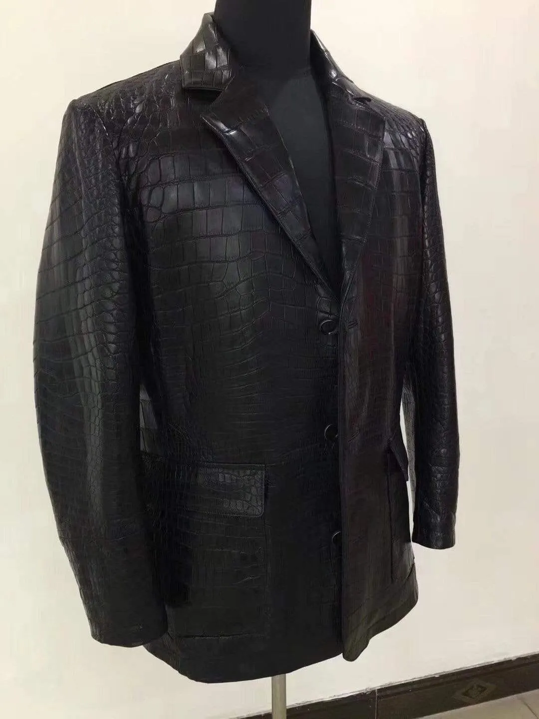 Preorder Suede Crocodile  Leather Blazer  Beige With Embroidery