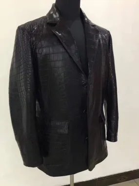 Preorder Suede Crocodile  Leather Blazer  Beige With Embroidery