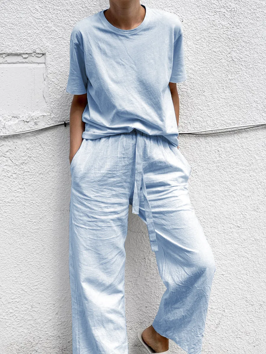Pure Color Casual Short Sleeve Suit