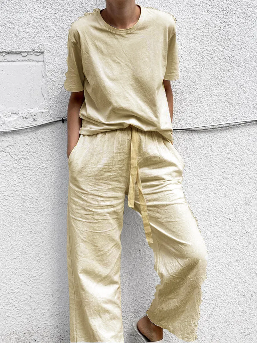 Pure Color Casual Short Sleeve Suit