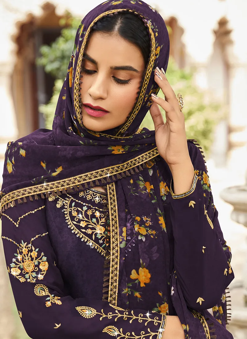 Purple Multi Embroidered Traditional Punjabi Style Suit