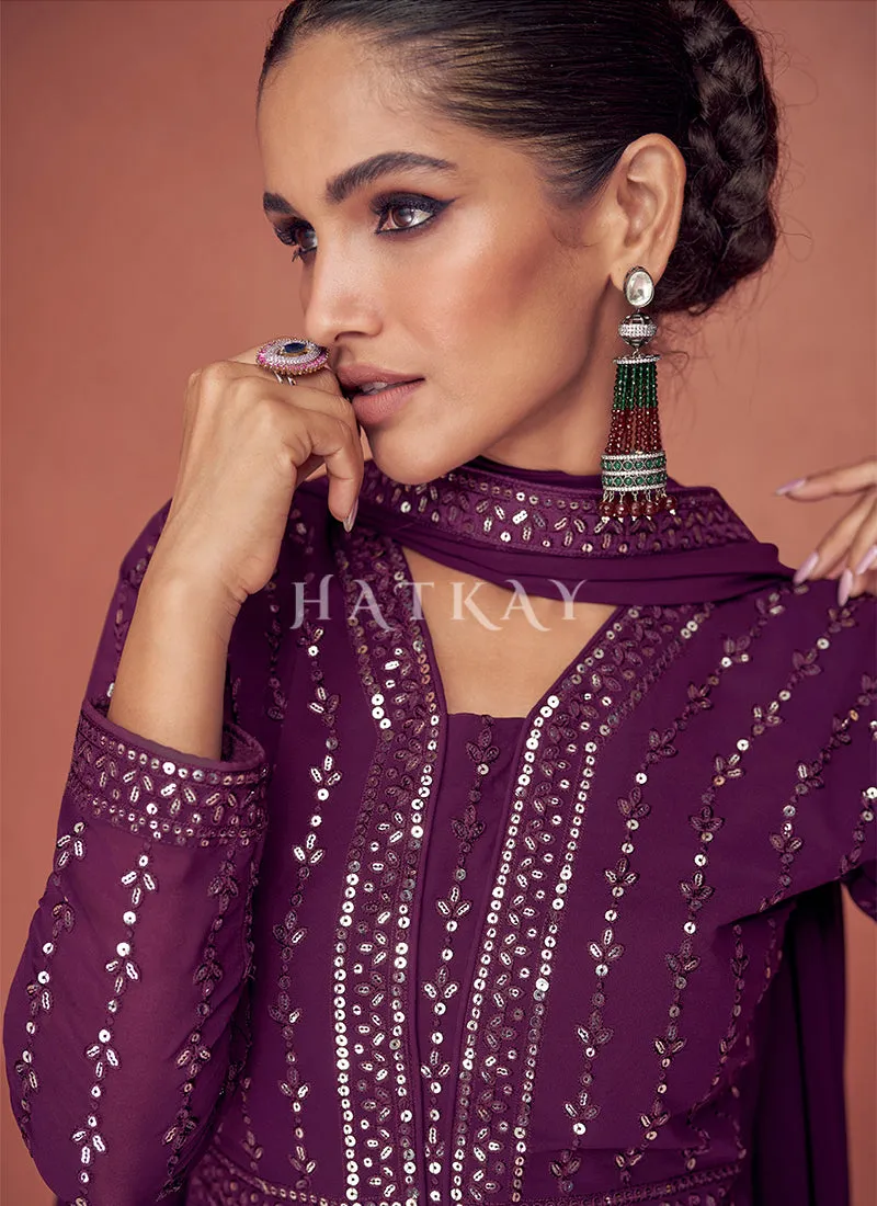 Purple Sequence Embroidered Festival Wear Anarkali Suit