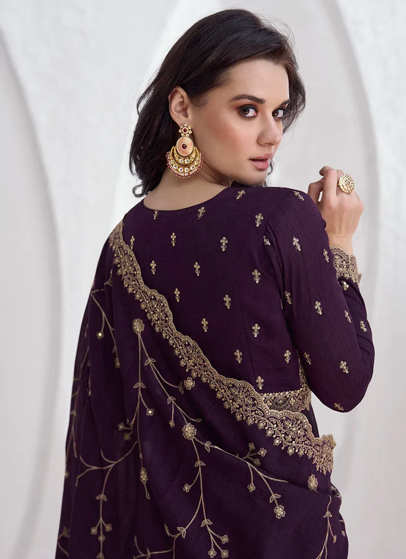 Purple Sequence Embroidery Anarkali Gown With Dupatta