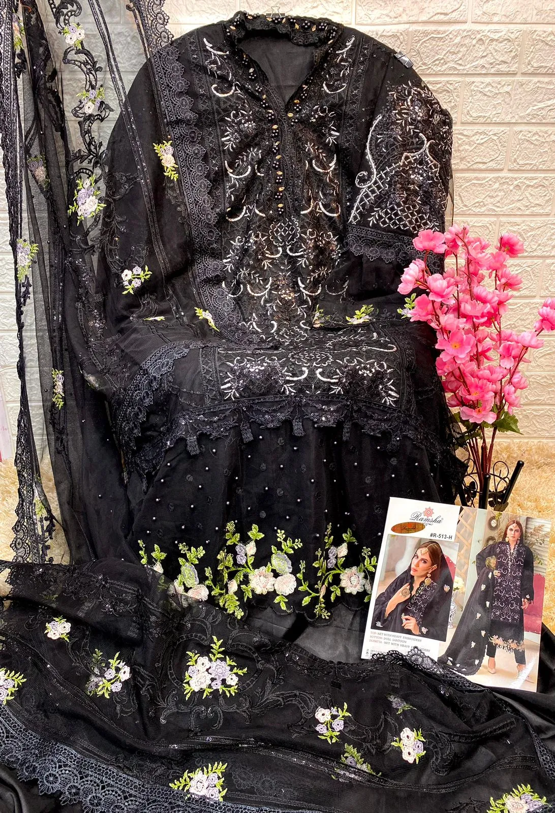 Ramsha R-513 Nx Net With Embroidery Suit