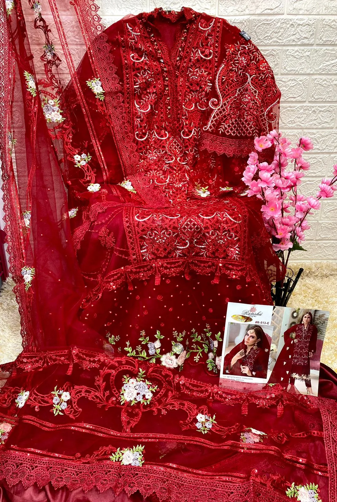Ramsha R-513 Nx Net With Embroidery Suit