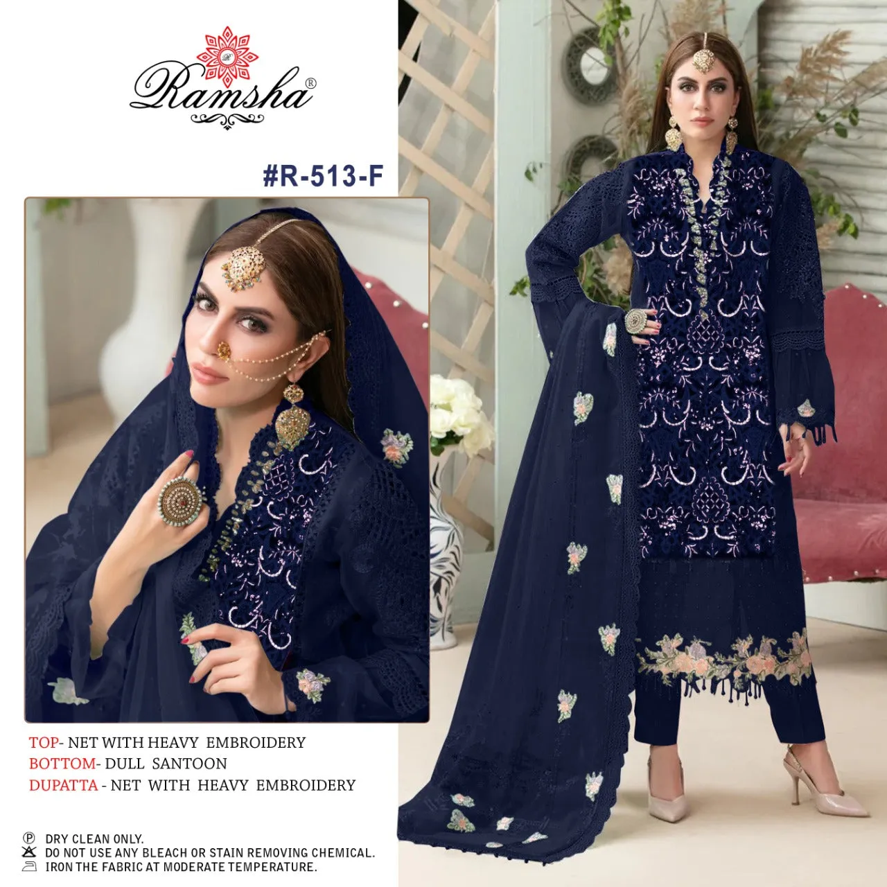 Ramsha R-513 Nx Net With Embroidery Suit