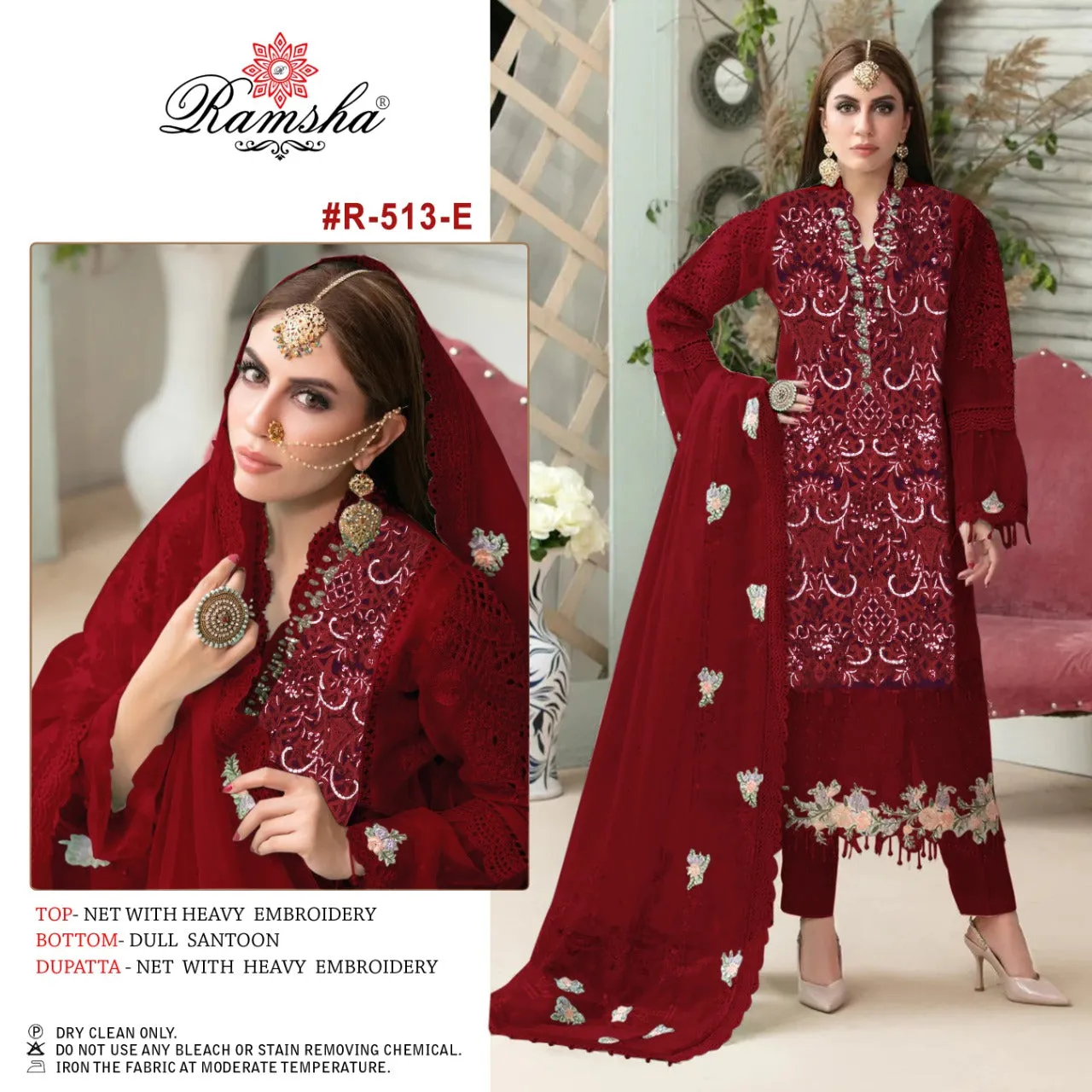 Ramsha R-513 Nx Net With Embroidery Suit
