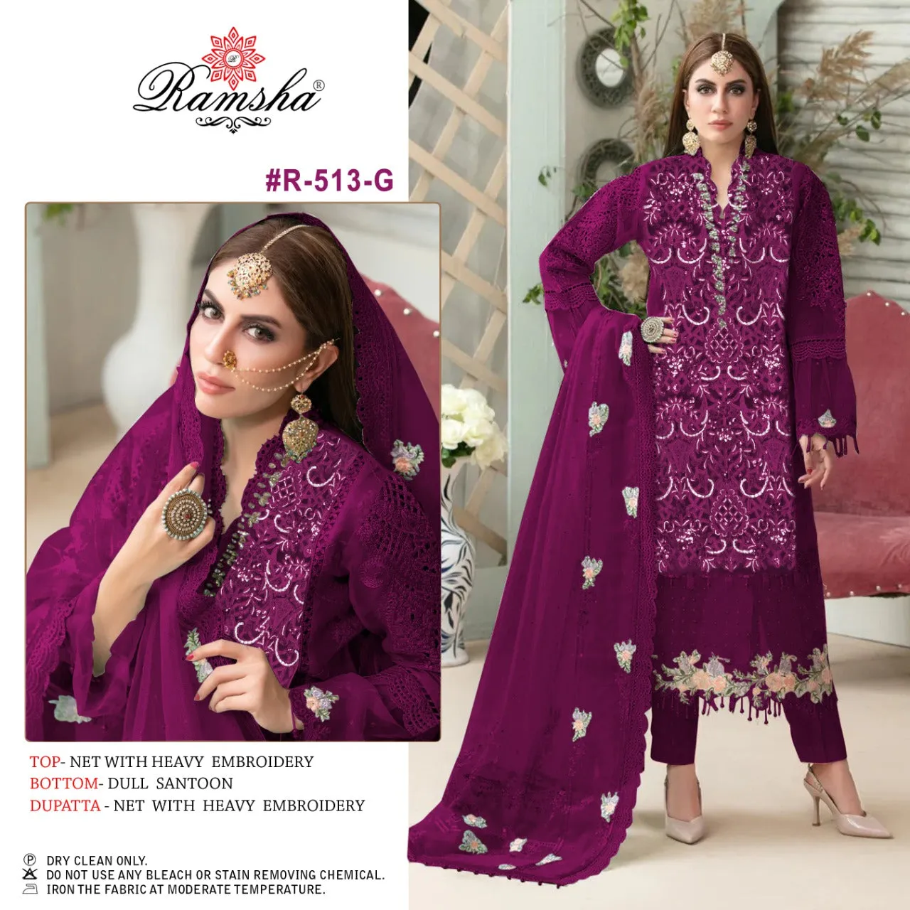 Ramsha R-513 Nx Net With Embroidery Suit
