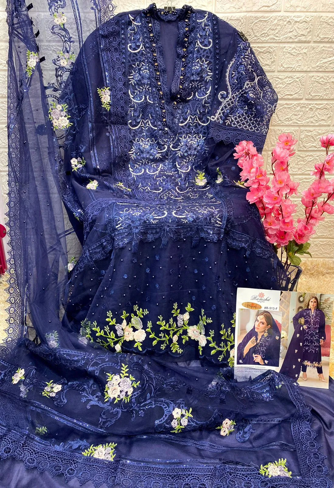 Ramsha R-513 Nx Net With Embroidery Suit
